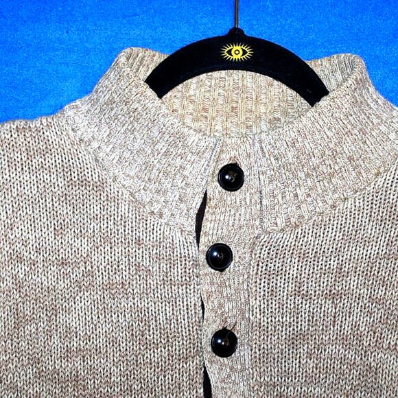 Chaps Mock Neck Sweater - Men's Size L - Tan Knit - Elbow Patches - Picture 5 of 13